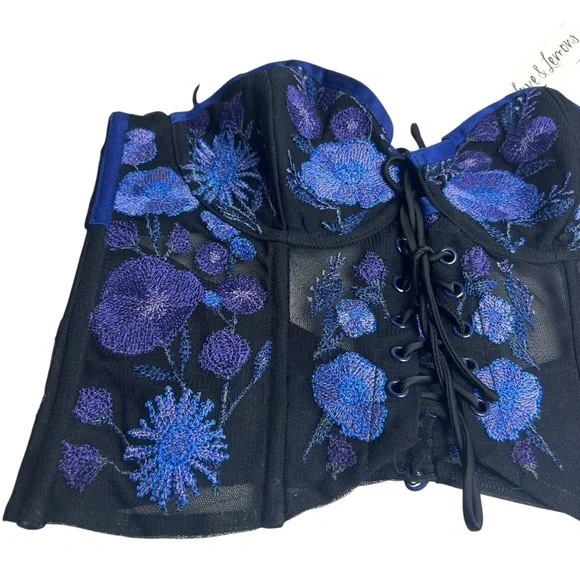 For Love And Lemons NWT Kaylee Embroidered Purple/Black XS Bustier Crop Top